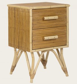 TRO030 - SPLIT CANE BAMBOO BEDSIDE TABLE WITH TWO DRAWERS