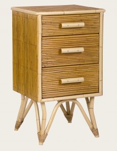 TRO030A - SPLIT CANE BEDSIDE TABLE WITH THREE DRAWERS