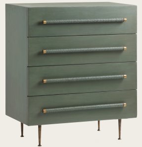 MID046 - CHEST WITH FOUR DRAWERS WICKER HANDLES BRASS TRIM & LEGS