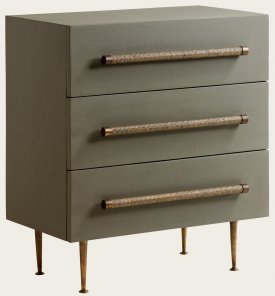 MID046A - CHEST WITH THREE DRAWERS WICKER HANDLES BRASS TRIM & LEGS